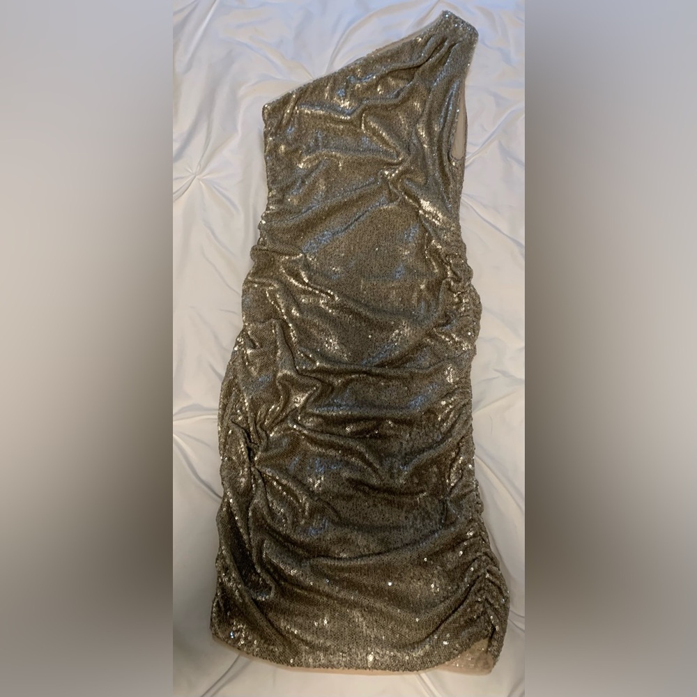 Aidan Mattox Metallic One-Shoulder Dress
